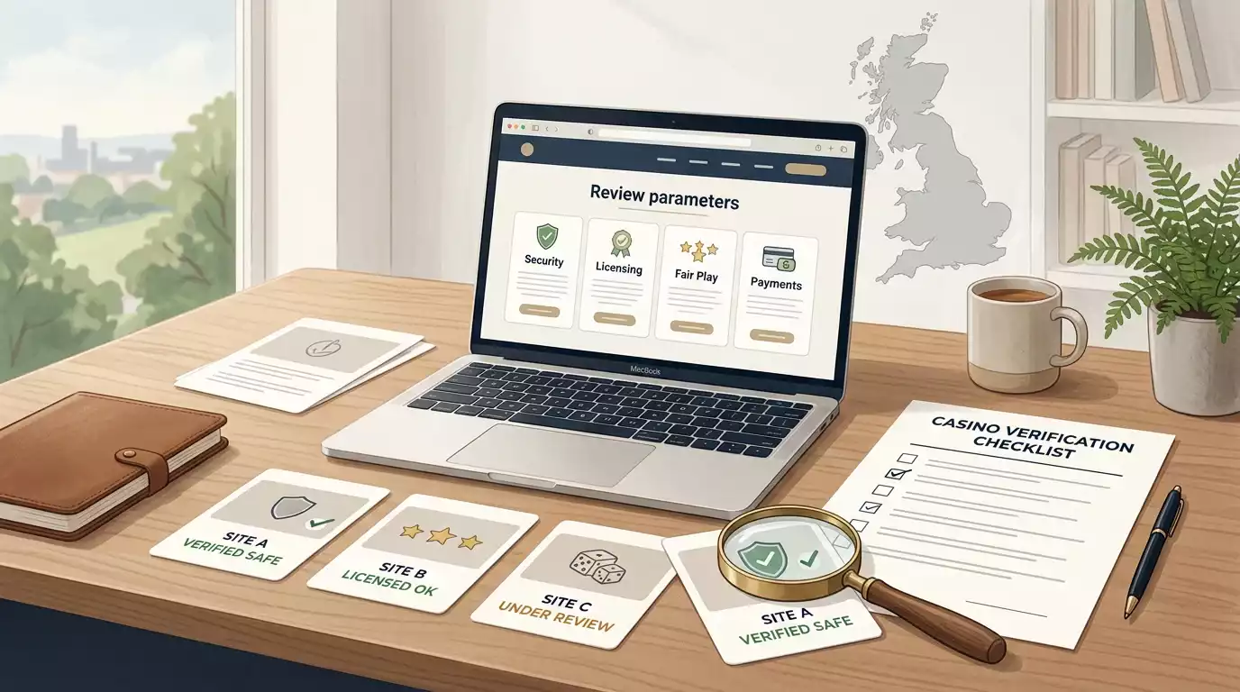 Jaak Casino UK review verification checklist with licence and register evidence icons